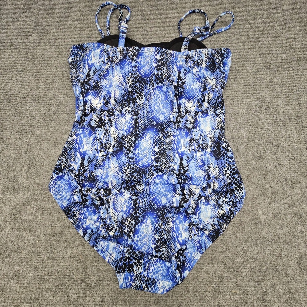 Swim Solutions One Piece Swimsuit Womens 8 Blue Snakeskin Tummy Control Shirred - Picture 3 of 9